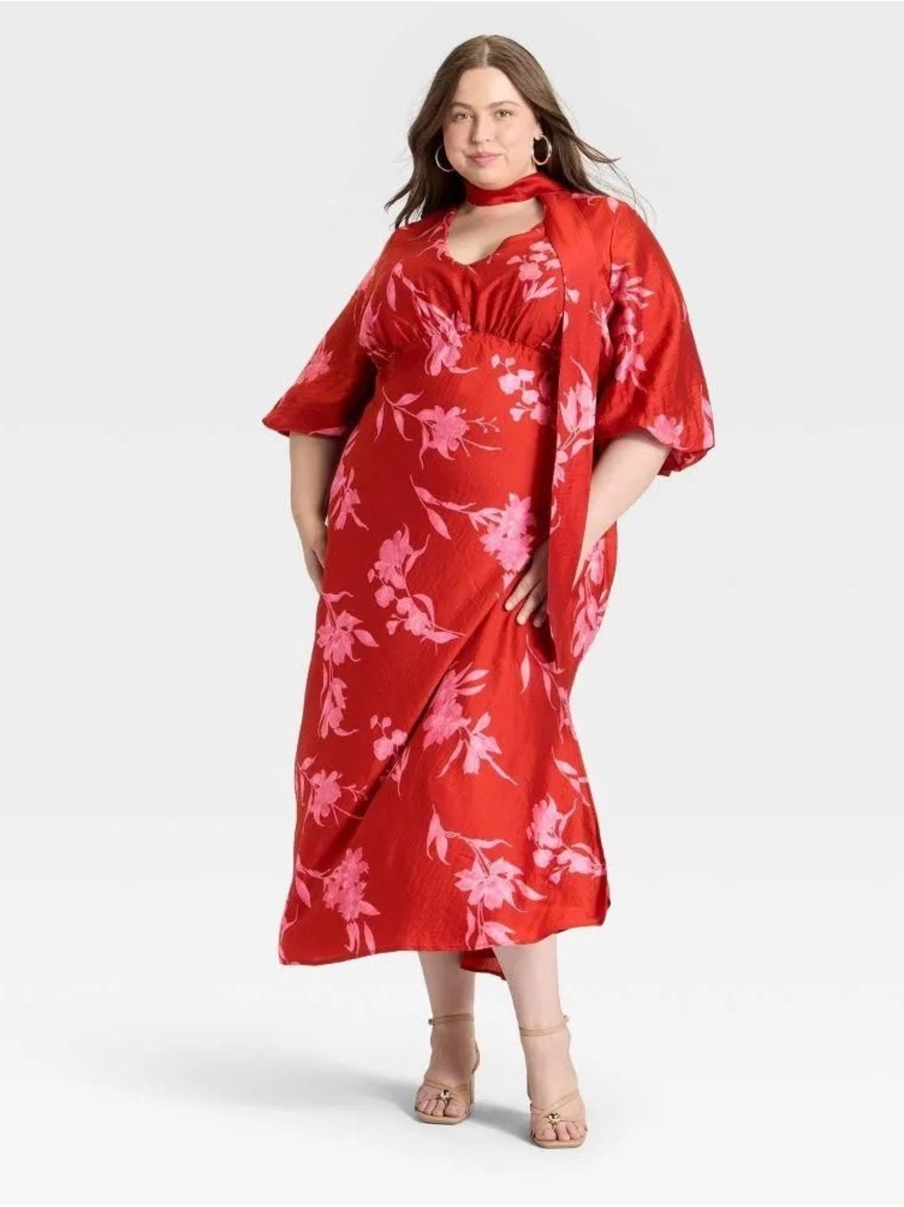 A New Day Red Floral V-Neck Maxi Dress - Lightweight Elegant Style